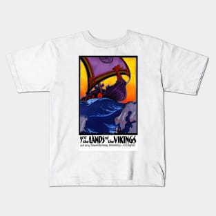 Vintage Travel Poster Scandinavia See the land of the vikings Kids T-Shirt